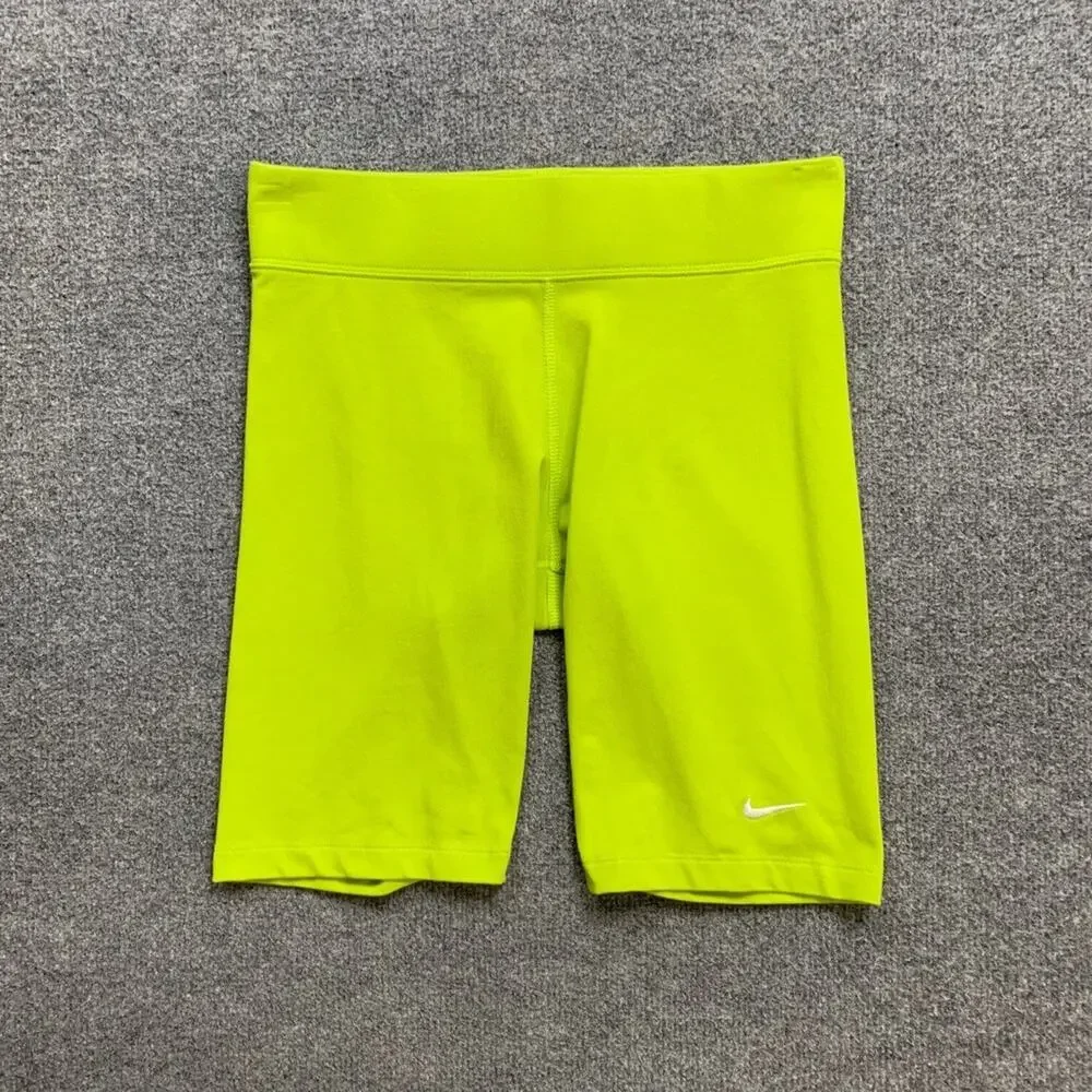 Nike Shorts Womens M Medium Acid Lime Sportswear Essential Pull On 10 Inch Biker